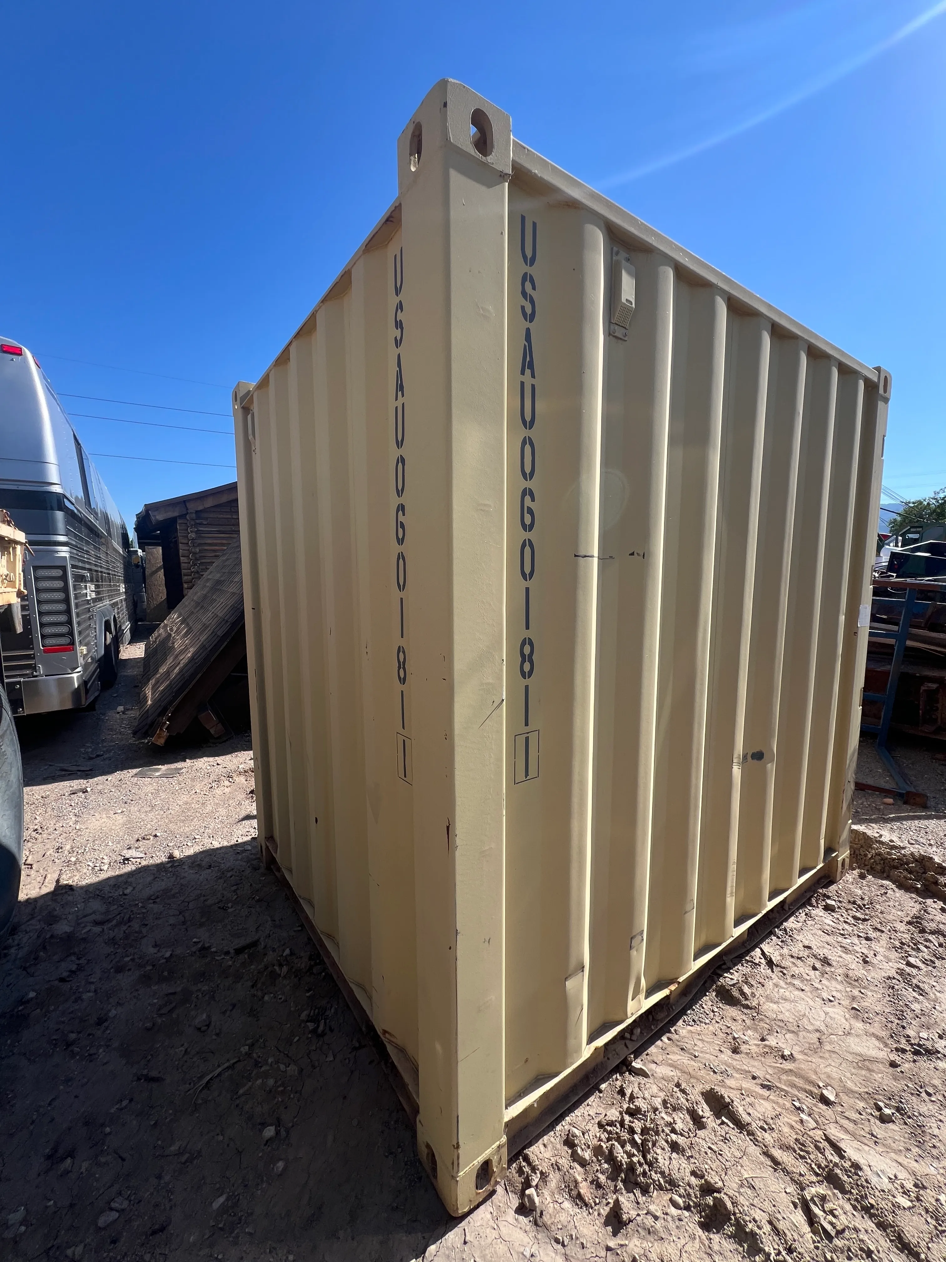 Durable Beige Shipping Container for Storage and Transport